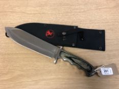 A "Rough Rider" hunting knife, overall length including handle 35 cm, with sheath.