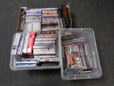 Three boxes containing assorted DVDs and CDs to include Charmed,