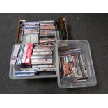 Three boxes containing assorted DVDs and CDs to include Charmed,