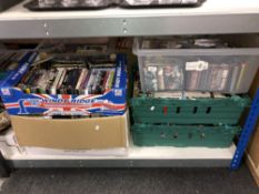 Five boxes containing a large quantity of assorted DVDs,