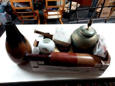A box containing tea china, contemporary table lamp,