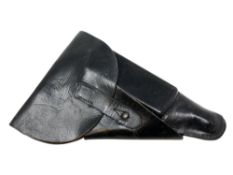 A WWII German Walther P38 pistol holster, black leather with stamp P38 to back.