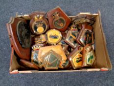 A box containing a large quantity of chalk naval plaques (as found)