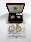 Three Royal Mint silver proof coins to include a Tercentenary of the Bill of Rights two pound coin,