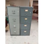A Bisley metal four drawer filing cabinet together with one other similar cabinet with keys