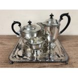 A Sheffield silver plated three piece tea service on tray