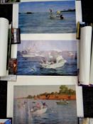 Approximately thirty rolled fishing prints and advertisements by John Scott and Orbis