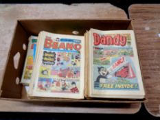 A box containing a quantity of Beano and Dandy comics together with a further box containing 20th