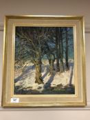 Tessa Spencer-Pryse : Trees in Snow, Raddery, oil on board, signed, 35 cm x 30 cm,