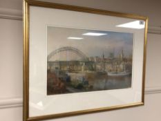 Walter Holmes : Shipping on The Quayside, Newcastle-Upon-Tyne, pastel, signed, 34 cm x 53 cm,