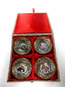 A set of four Chinese lustre tea bowls in a fitted box