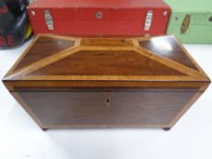 A 19th century sarcophagus satinwood inlaid tea caddy