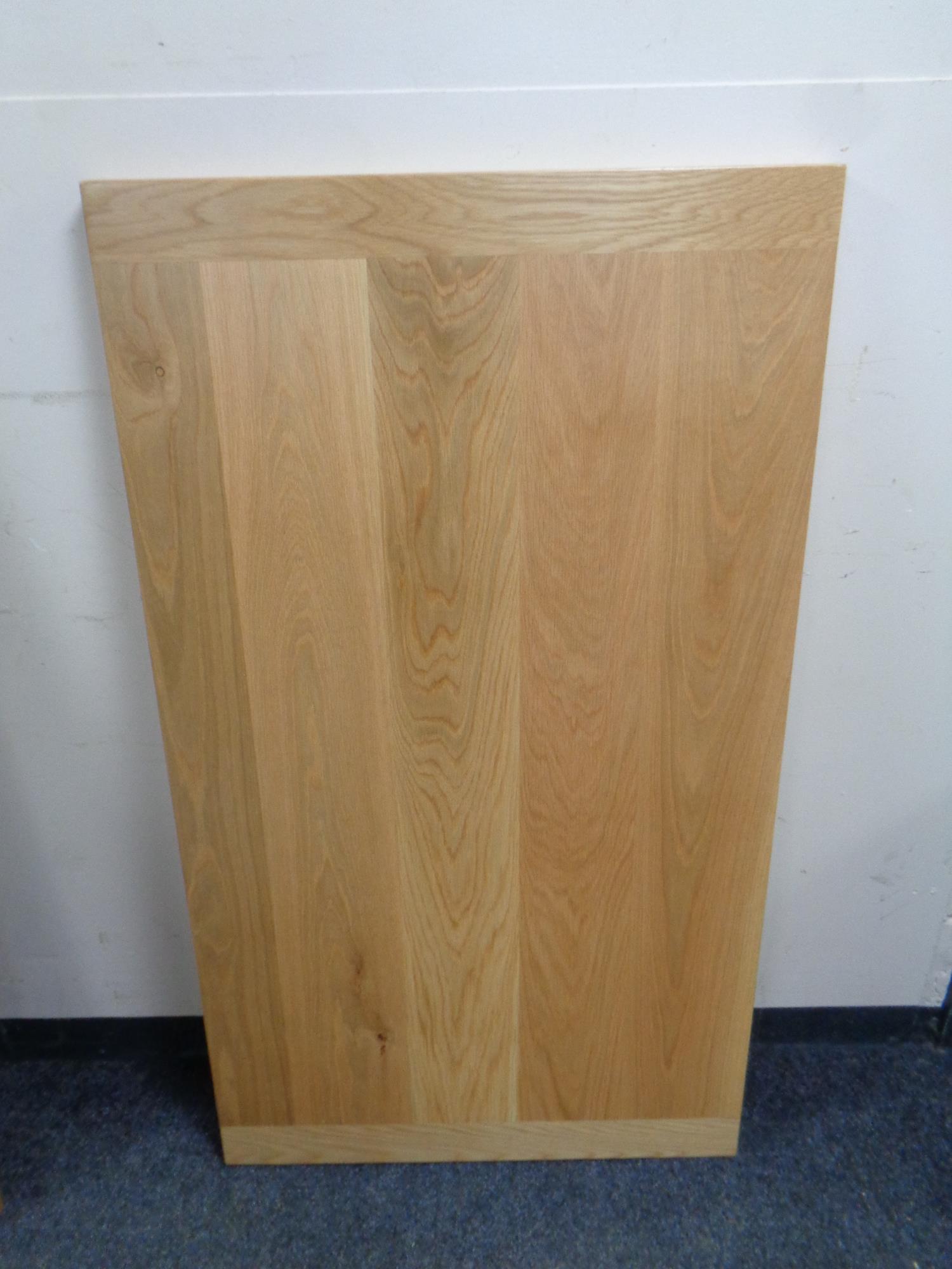 Six contemporary solid oak table tops, length 120 cm, width 68.