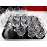 A tray containing assorted glassware to include four Edinburgh crystal whisky tumblers,