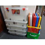 A quantity of plastic storage boxes and crates