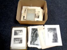 A box of antiquarian monochrome and colour book plates