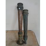 Two antique copper and brass fire hose nozzles