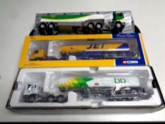 Two Corgi petrol tankers, Jet and BP, boxed, together with a further Conrad petrol tanker,