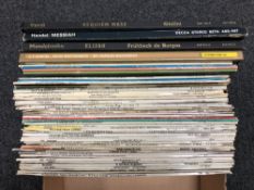 A box containing vinyl LPs, classical to include Beethoven, Tchaikovsky,