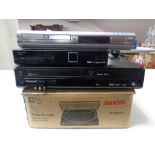 A boxed Sanyo stereo turntable TP59 together with a Sanyo DVD player,