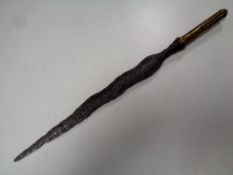 An antique brass handled spearhead, length 52.