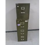 A vintage Roneo Vickers three drawer metal filing cabinet with key together with a further Art