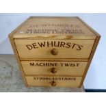 A pine three drawer chest bearing sign writing advertisement,