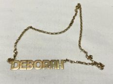 A 9ct gold necklace with named "Deborah" pendant 6.6g.