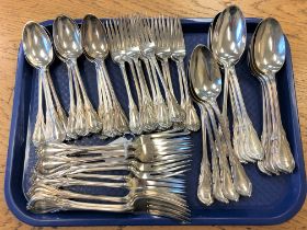 A Victorian silver table service for twelve settings, comprising twelve each of table forks,