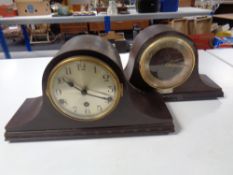 A Westminster chime mantel clock with silvered dial together with a further presentation mantel