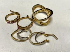 A gold plated on silver earring and hoop ring