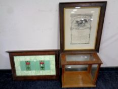 An Edwardian mahogany tiled wash stand back together with a chemist's scales case and an Edwardian