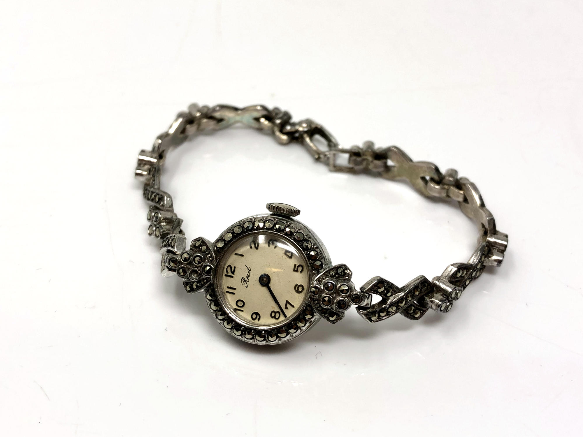 A sterling silver marcasite cocktail watch