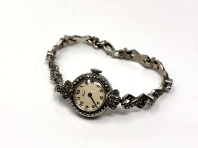 A sterling silver marcasite cocktail watch