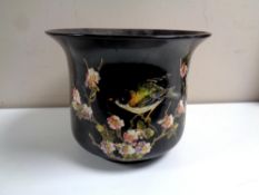 A 19th century hand painted Bretby jardiniere depicting a bird in foliage