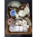Two boxes containing assorted ceramics and glassware to include figurines,