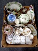 Two boxes containing assorted ceramics and glassware to include figurines,