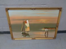 An oil on canvas of a moored boat, signed Johnson,