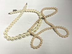 Two faux pearl necklaces