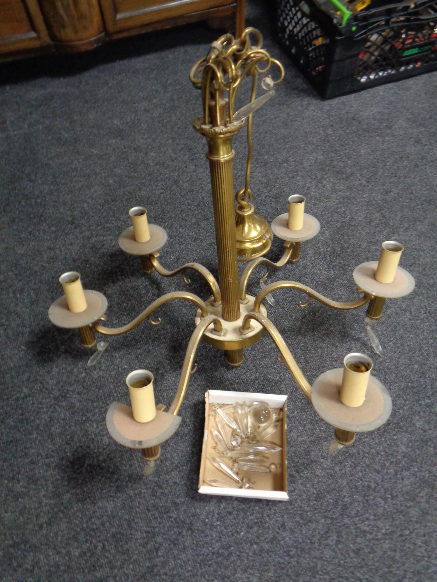 A brass six branch light fitting, - Bild 2 aus 4