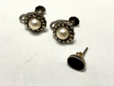 Three sterling silver earrings,