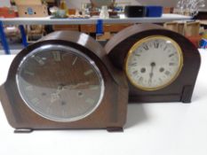 A 1930s oak cased Smiths mantel clock together with one other