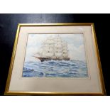 An L Lamb watercolour of a tall ship at full sail in gilt frame
