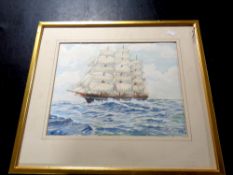 An L Lamb watercolour of a tall ship at full sail in gilt frame