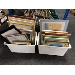 Two boxes containing a large quantity of watercolours, landscape scenes, coastal scenes etc,