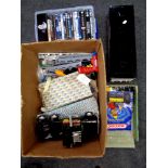 A box containing assorted DVDs and Blu Rays to include Star Wars Trilogy, Transformers,