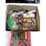 A box containing a large quantity of fishing equipment to include fishing fly, tools and materials,