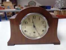 A 1930s Art Deco mantel clock with silvered dial