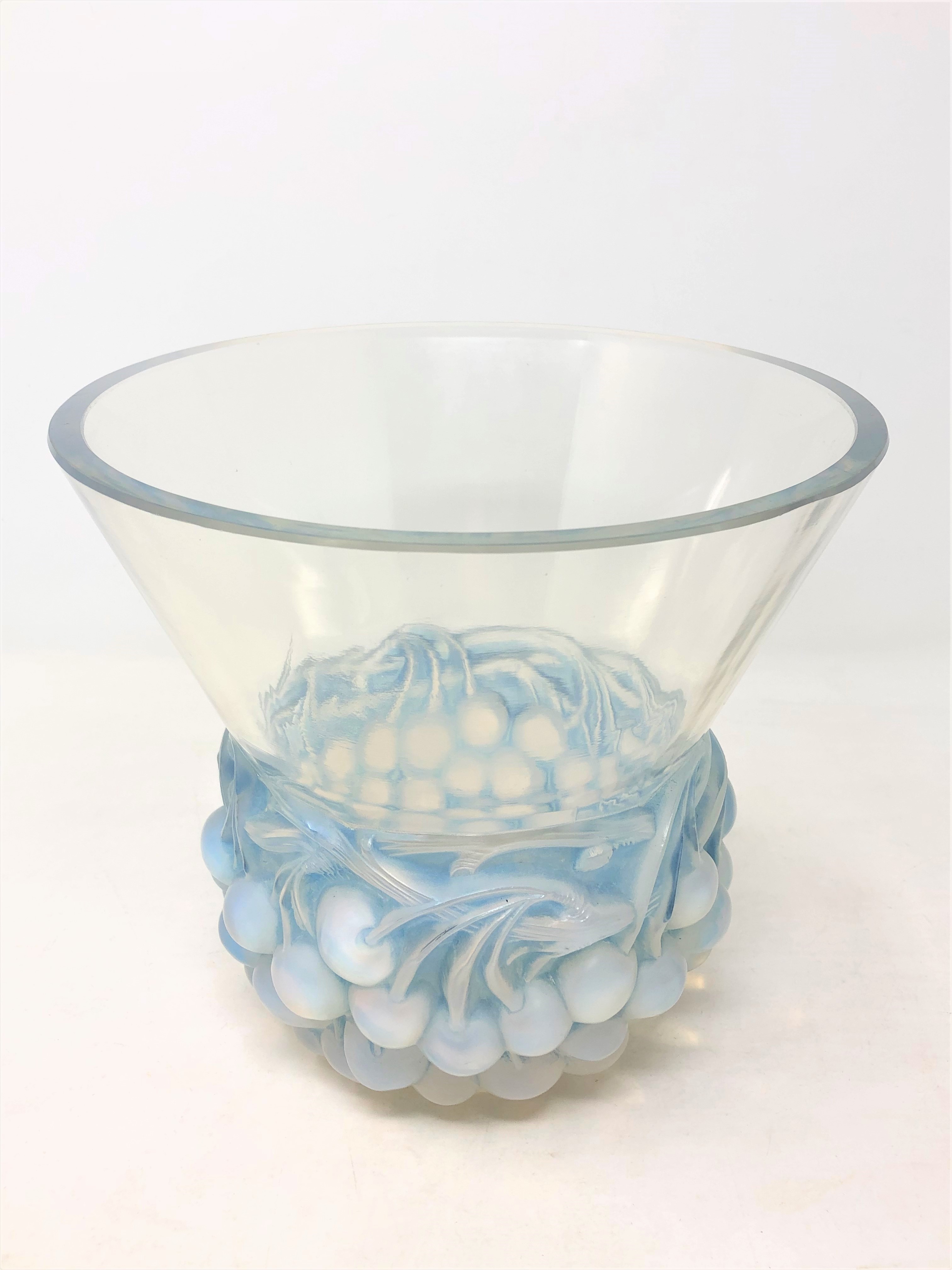 A Rene Lalique Cerises pattern opalescent glass vase, circa 1930, signed R. - Image 2 of 6