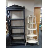 A set of painted open shelves together with a set of painted corner shelves